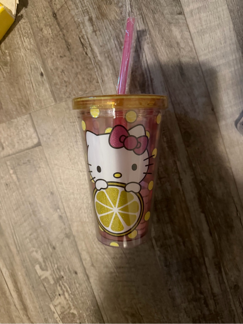 Hello Kitty Pink, Yellow & White Lemon Acrylic Tumbler with Straw